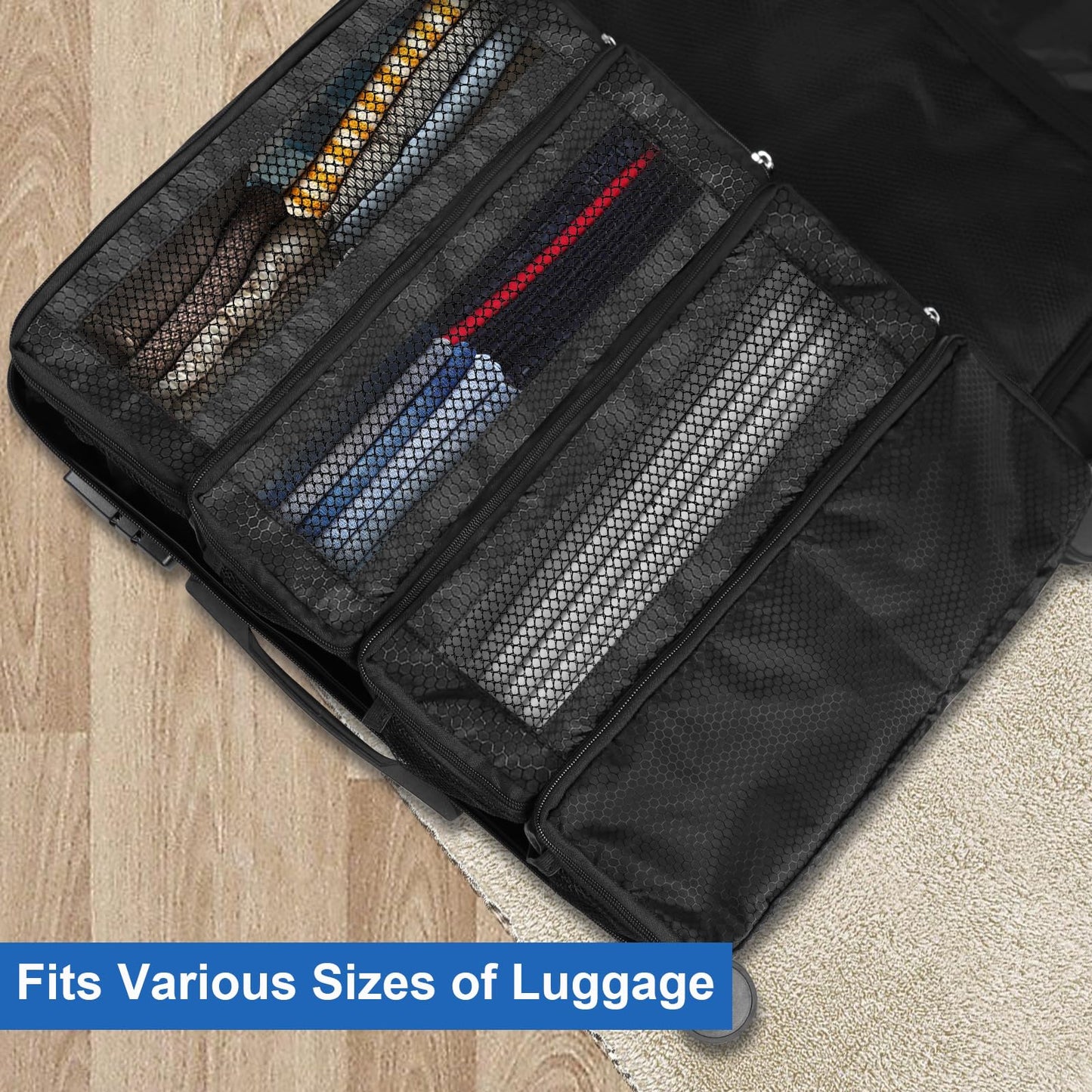 Olosar Suitcase Organizer, Travel Luggage Organizer Portable Hanging Travel Shelves Collapsible Hanging Packing Cubes for Carry on Suitcase, Black-M