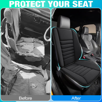 MYFAMIREA Car Seat Cushion and Back Support Pillow 1.2'' Thick Memory Foam Desk Chair Cushion Back Support for Automotive Seat Driver, Travel, Leg and Back Pain Relief, Washable, Adjustable, Black