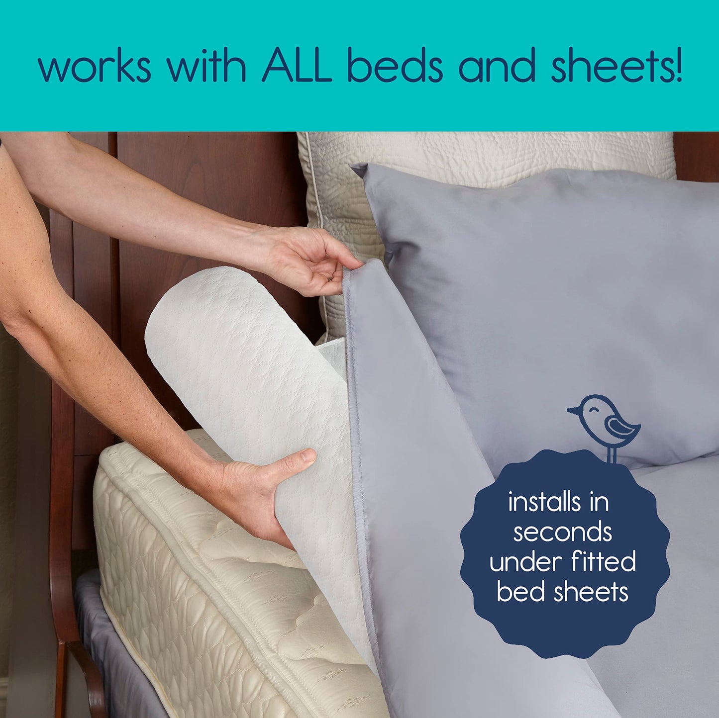 hiccapop [2-Pack Inflatable Bed Rail for Toddlers | Portable, Blow-up Bed Bumper for King, Queen, Full, with Non-Slip Machine-Washable Cover | Travel Bed Rail for Hotel, Grandma's, Vacation