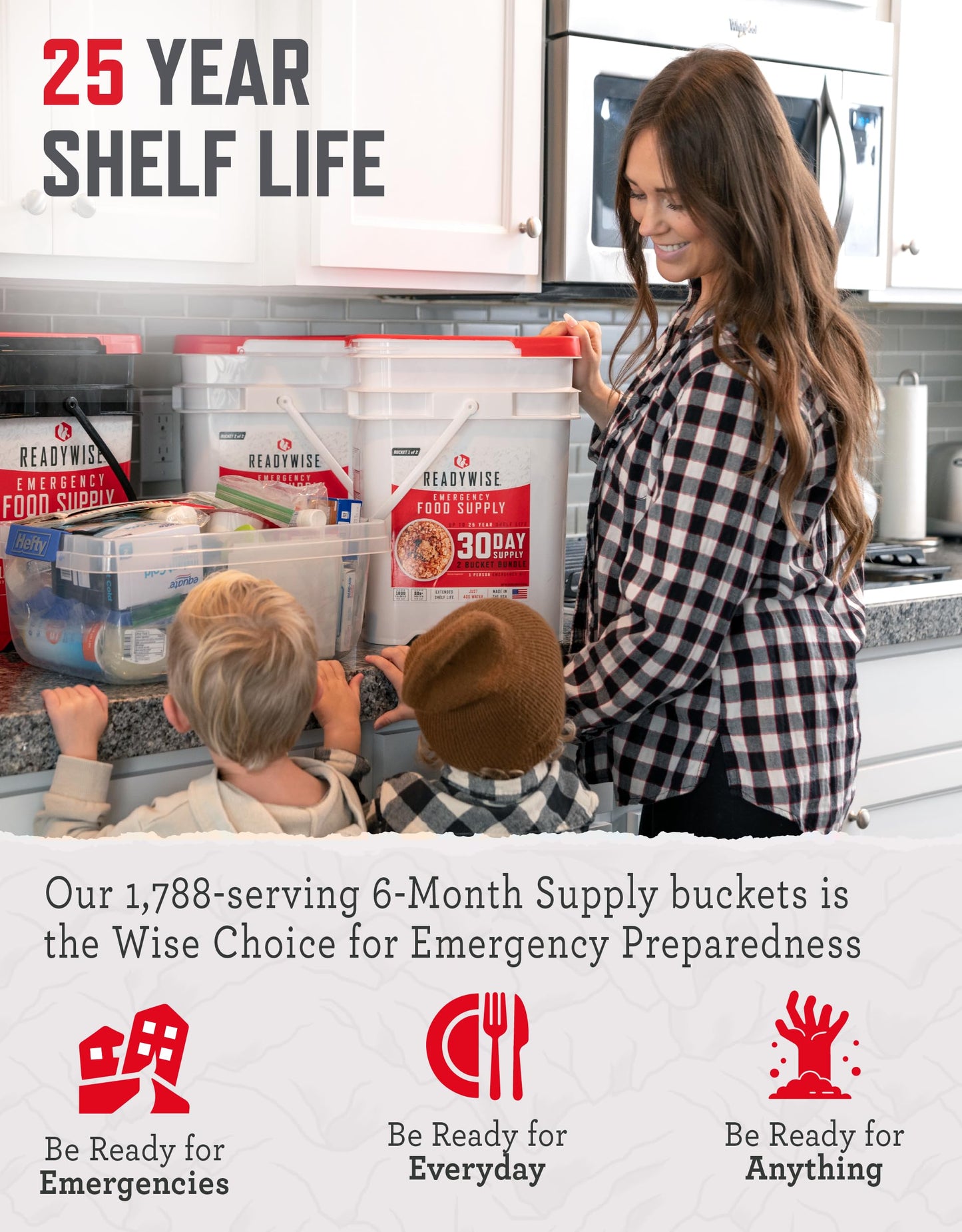 ReadyWise 6 Month Emergency Food Supply - 1,788 Servings, 12 Buckets Freeze Dried Protein Meals, Disaster Survival Food Storage, Ready to Eat, Camping Essentials, up to 25 Year Shelf Life