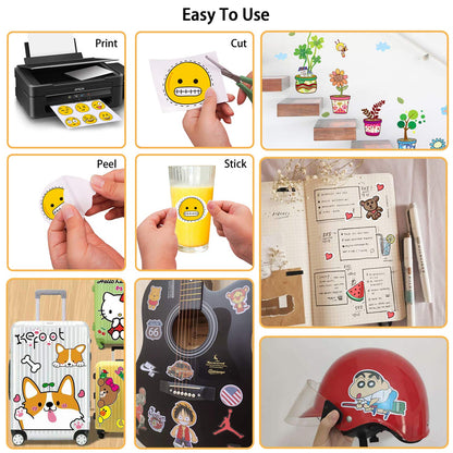 Lazydrop Premium Printable Vinyl Sticker Paper for Inkjet Printer - 25 Matte White Waterproof Decal Paper Sheets - Dries Quickly and Holds Ink Beautifully