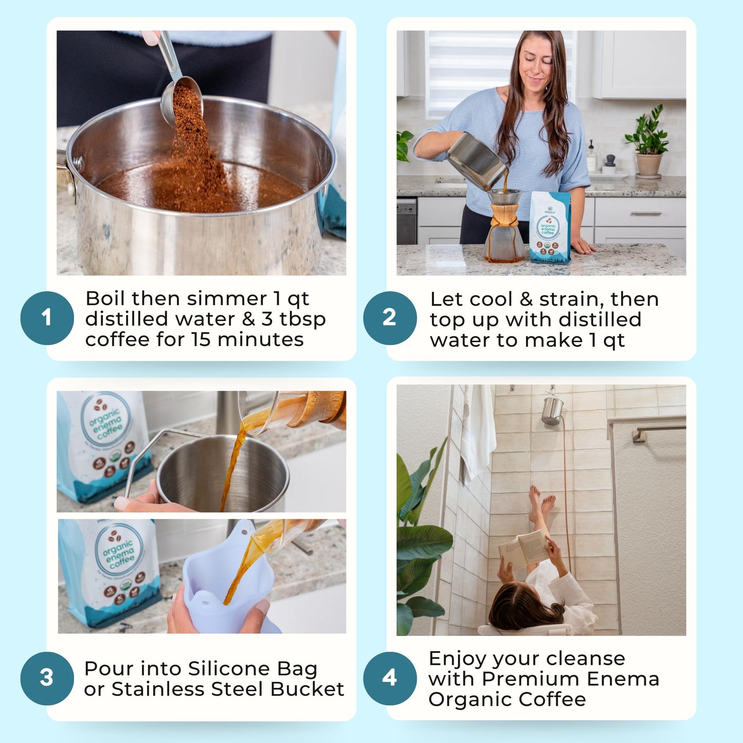 PE Premium Enema Organic Coffee for Enemas. Light Roast, Medium Ground, Specialty Grade. High in Palmitic Acid and Caffeine. Ideal for for Gerson Therapy, Liver Detox and Colon Cleansing (1 Lb)