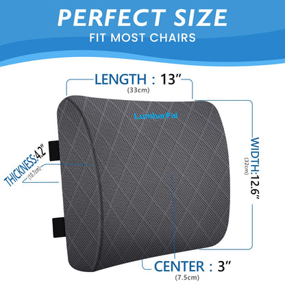 Lumbar Support Pillow for Office Chair Back Support Lumbar Pillow for Car, Gaming, Office Chair - Improve Sitting Posture & Back Pain Relief, Memory Foam, Adjustable Straps, Grey