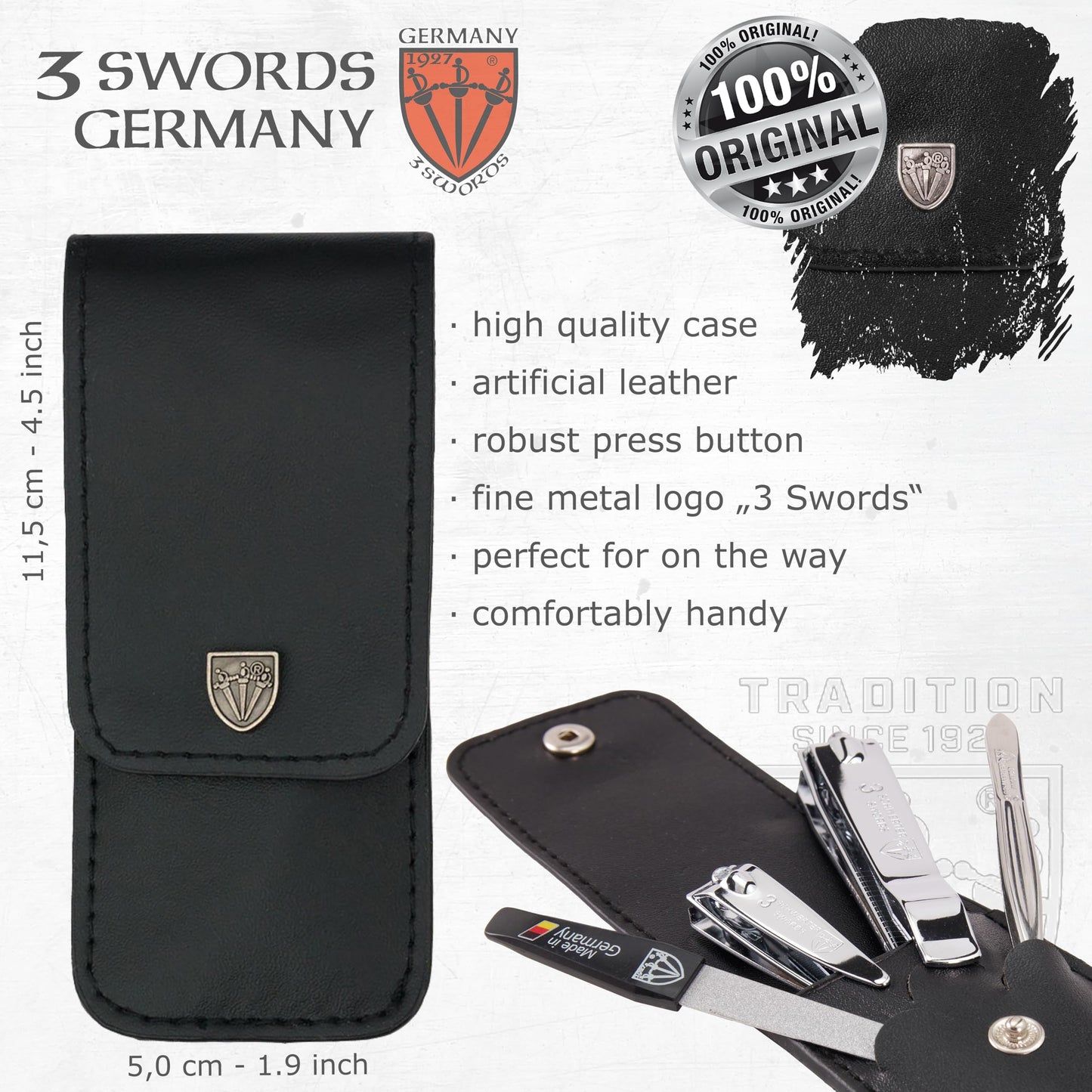 3 Swords Germany - Brand Quality 4 Piece Manicure Pedicure Grooming kit Set for Professional Finger & Toe Nail Care Tweezers File Clipper Fashion Leather case in Gift Box, Made by 3 Swords (77211)