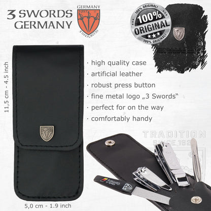 3 Swords Germany - Brand Quality 4 Piece Manicure Pedicure Grooming kit Set for Professional Finger & Toe Nail Care Tweezers File Clipper Fashion Leather case in Gift Box, Made by 3 Swords (77211)