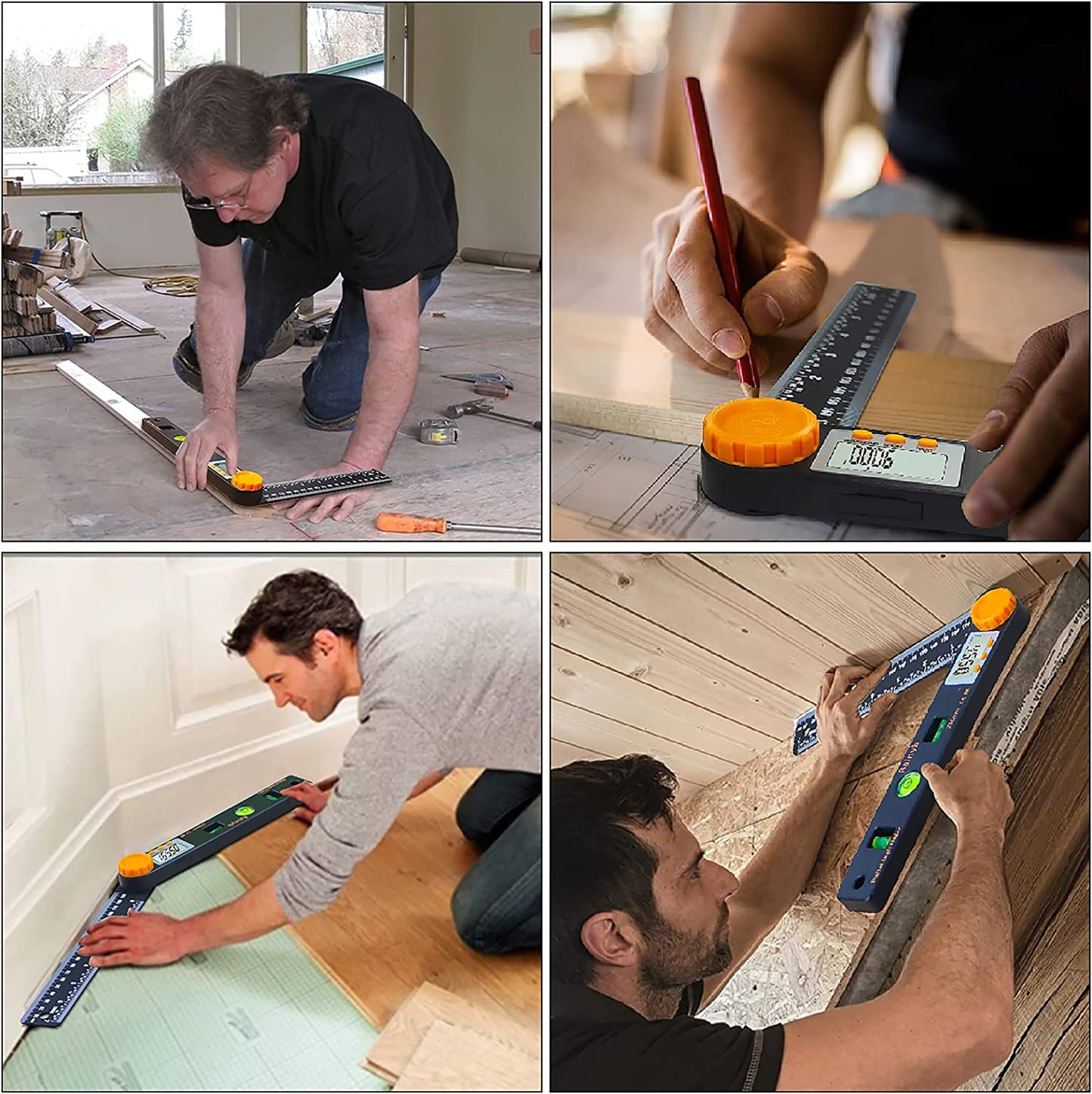 Rainyb Digital Angle Finder Tool 7inch 0-360 degree LED Digital Protractor with Horizontal Vertical Bubble Levels and Ruler Meter Accurate Tools for Carpenters,Woodworkers,Fabricators