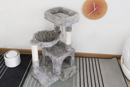 Pesofer Cat Tree, Small Cat Tower with Sisal Scratching Post and Hammock Light Gray