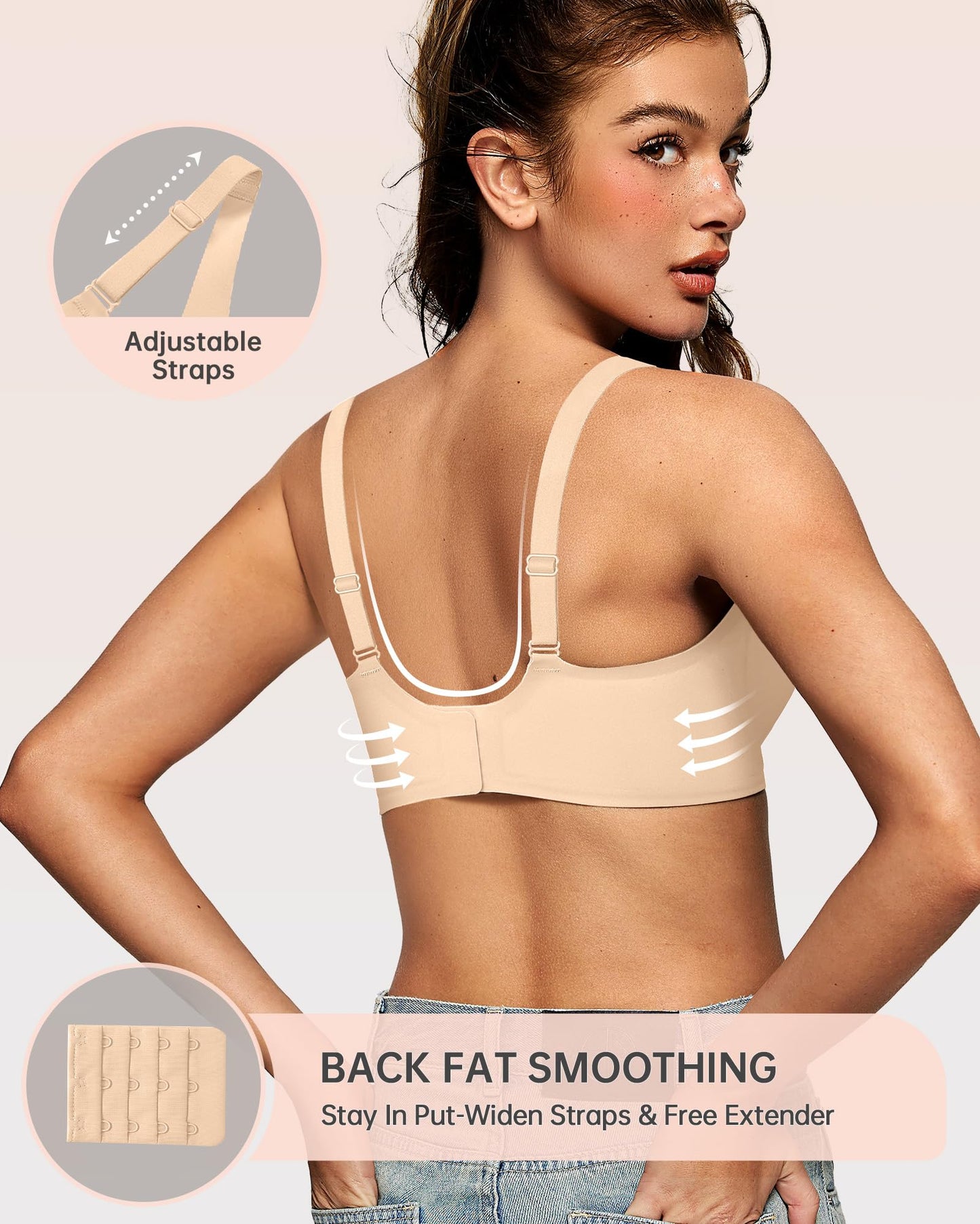 OEAK Womens Deep V Bras Wireless Comfortable Bra Supportive No Underwire Bras Tshirt Push Up Bralettes Plunge Seamless Bra Beige XS