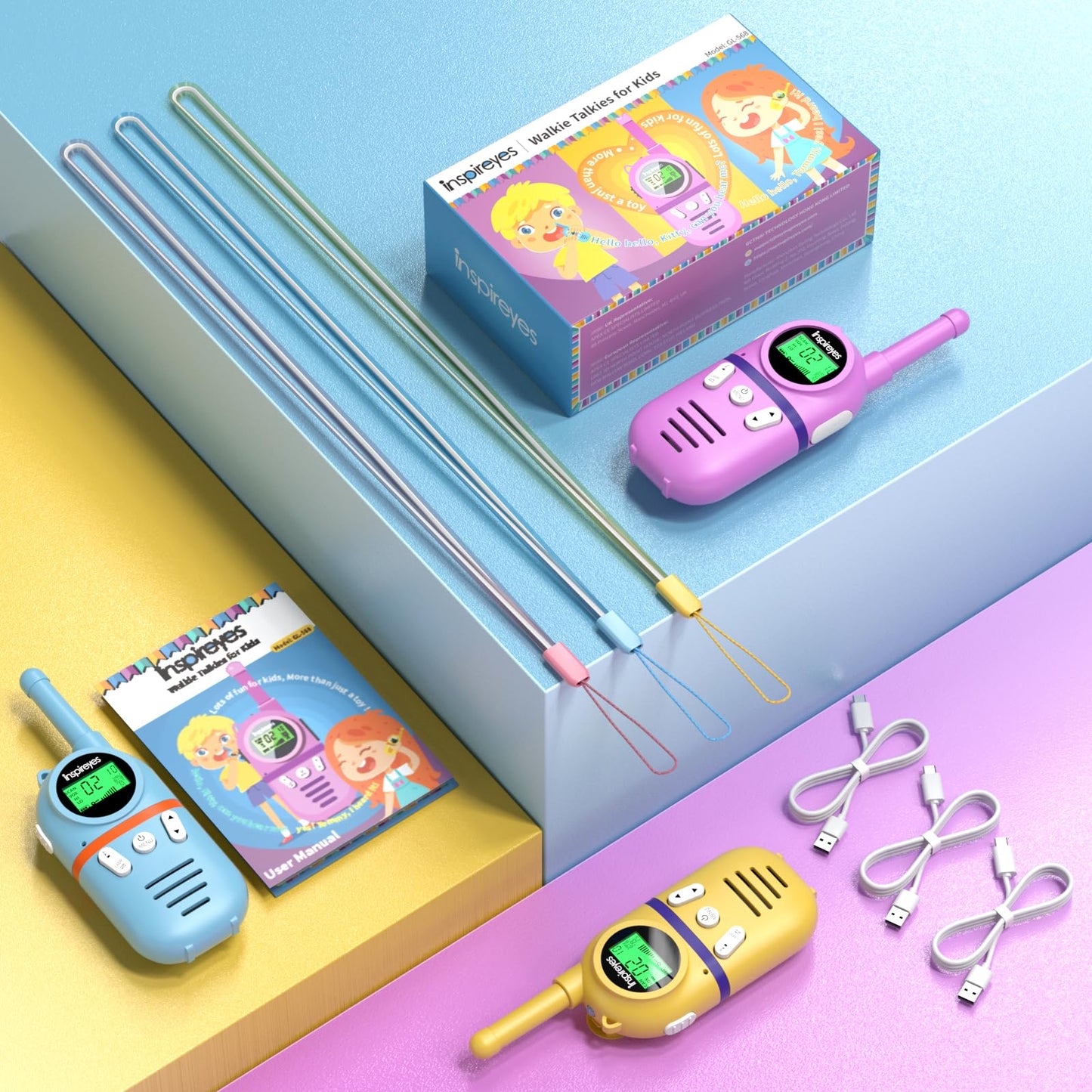 Inspireyes Walkie Talkies for Kids Rechargeable,Toys for Boys and Girls Ages 3-12, 3 Pack Long Range 2-Way Radios, Birthday Gifts,Christmas Stockings, Outdoor Play, Family Games, Hiking Camping Gear