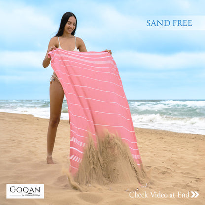 GOQAN Turkish Beach Towel Oversized 39x71 | Thin, Lightweight, 100% Cotton and Sand Free Towel is Suitable for Beach, Bathroom, Pool, Travel, Swim, Gift | Odor Free Thx to Quick Dry Property - Pink