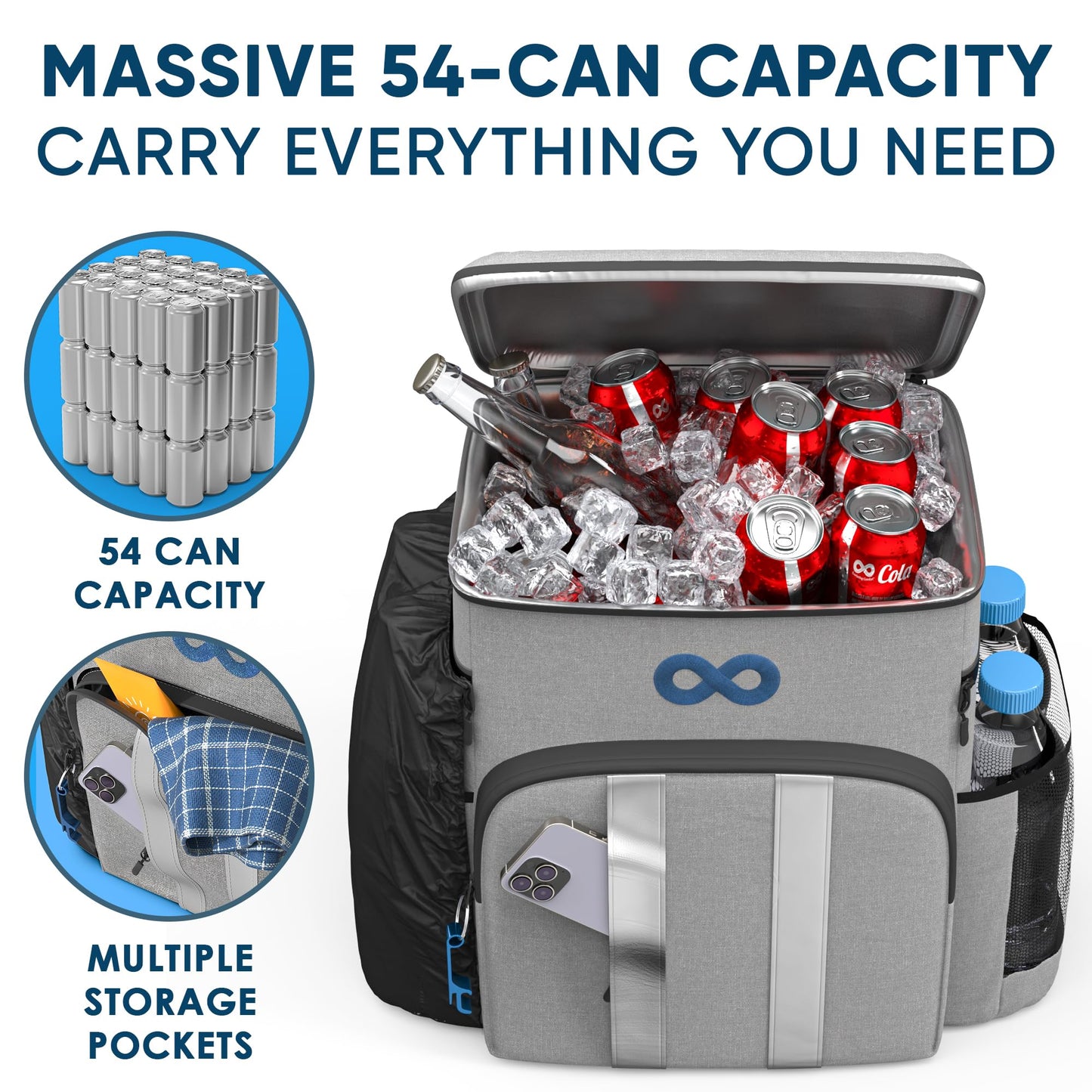 Insulated Backpack Cooler - 54 Cans, 24 Hour Cooling, Wider Straps, Lightweight Leak Proof Liner, Portable Cooler Backpack Bag for Men Women Beach Picnic Travel Lunch Camping - Everlasting Comfort