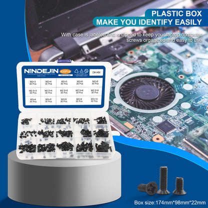 NINDEJIN Laptop Computer Screw Kit, M2 M2.5 M3 Countersunk Flat Head Phillips Mini Screws Set, Replacement Part Electronic Repair Accessories