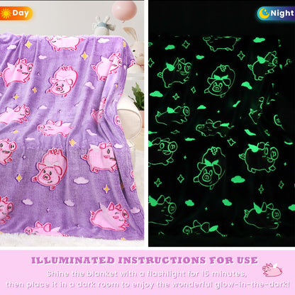 MIBOI Pig Gifts for Girls Glow in The Dark Pig Blanket for Kids Cute Pink Toy Animal Blanket Decor Birthday Christmas