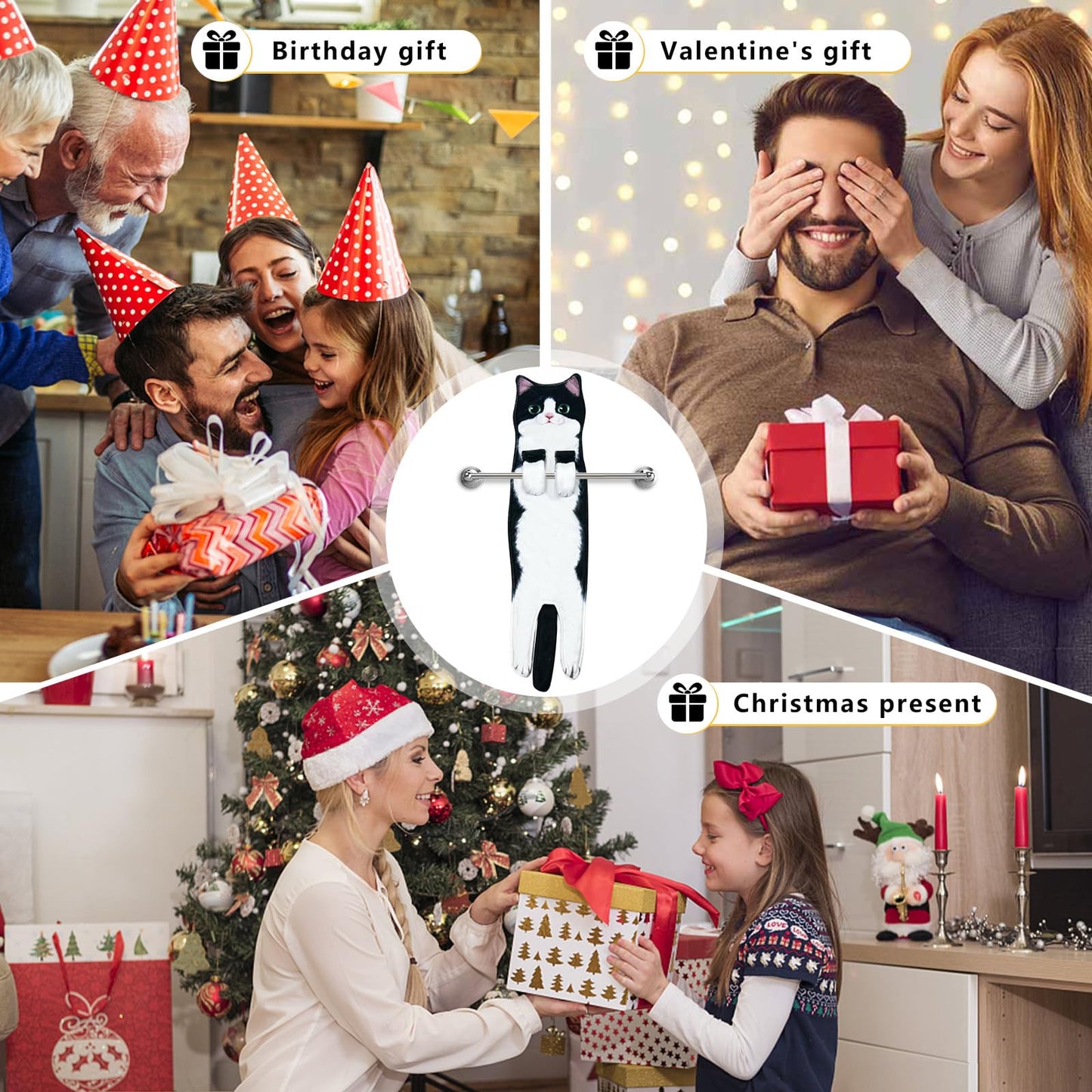 PAT JUUMG Funny Cat Hand Towels for Bathroom Kitchen Decor Towel,Cute Decorative Hanging Face Towels,Super Absorbent Soft, Housewarming Gift,Cat Lovers Gifts for Women (Tuxedo Cat)