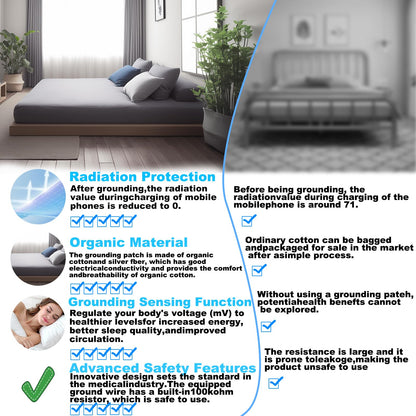 Grounding Sheets King, 90% Organic Cotton+ 10% Pure Silver Fiber,Grounded Bed Sheet Kit, Deep Pocket Grounded Bed Sheet, Relieves Pain - Used for Healthy Sleep Therapy (Gray, King)