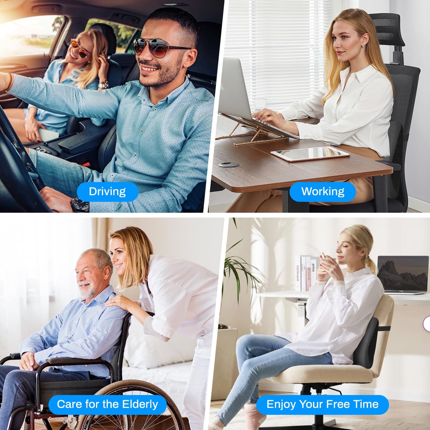 Lumbar Support Pillow for Office Chair and Car Seat - Supportive Memory Foam Cushion for Lower Back Pain Relief and Posture Correction, with Breathable Airflow Channels