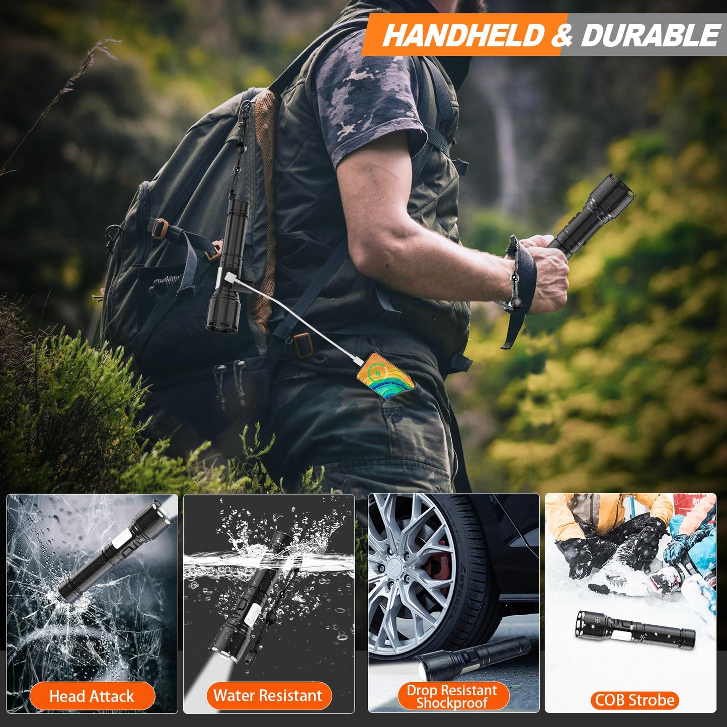 MOREVAC Flashlights High Lumens Rechargeable- Super Bright Tactical Magnetic LED Flash Light with 8 Modes,COB Work Light,Waterproof,Power Handheld Flashlight for Emergency,Hurricane,Hiking