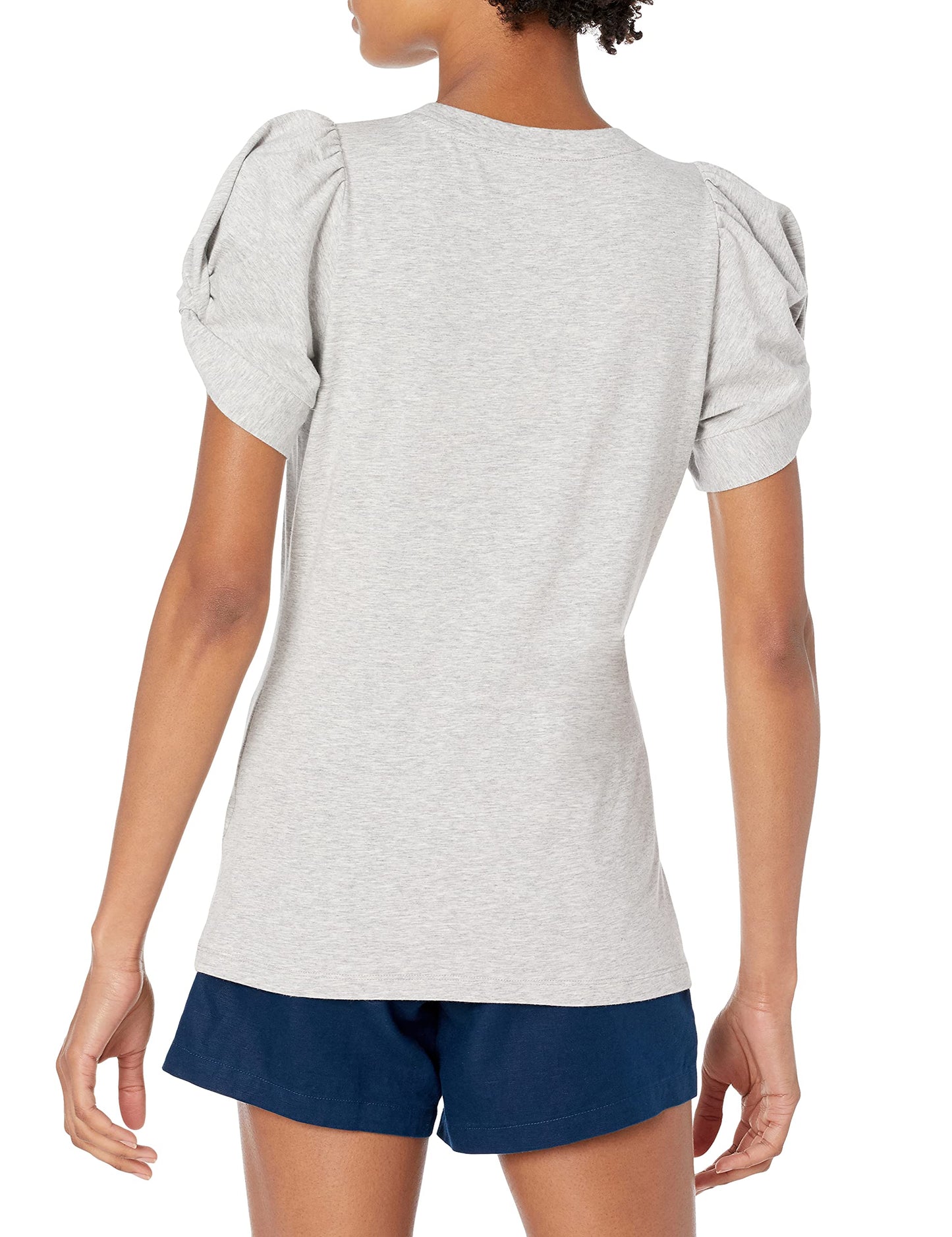 Amazon Essentials Women's Regular-Fit Twist Sleeve Crewneck T-Shirt, Light Grey Heather, Medium