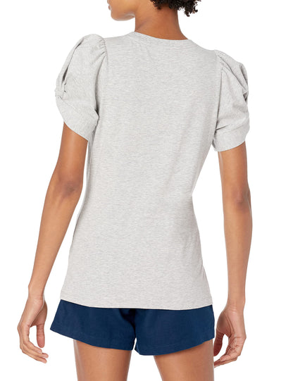 Amazon Essentials Women's Regular-Fit Twist Sleeve Crewneck T-Shirt, Light Grey Heather, Medium