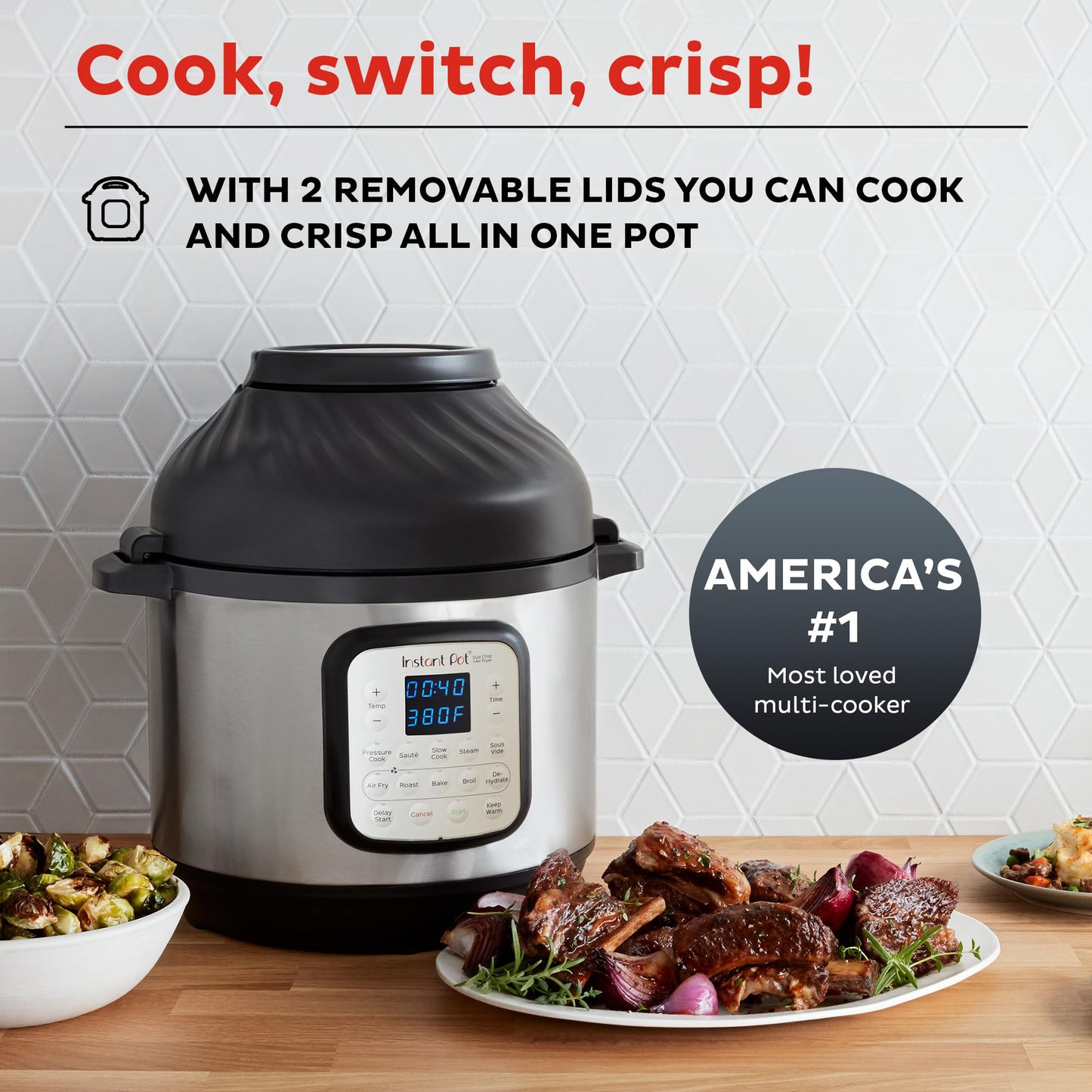 Instant Pot Duo Crisp 11-in-1 Air Fryer and Electric Pressure Cooker Combo with Multicooker Lids that Fries, Steams, Slow Cooks, Dehydrates,Free App With Over 800 Recipes, Black/Stainless Steel, 8QT