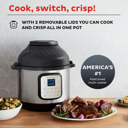 Instant Pot Duo Crisp 11-in-1 Air Fryer and Electric Pressure Cooker Combo with Multicooker Lids that Fries, Steams, Slow Cooks, Dehydrates,Free App With Over 800 Recipes, Black/Stainless Steel, 8QT