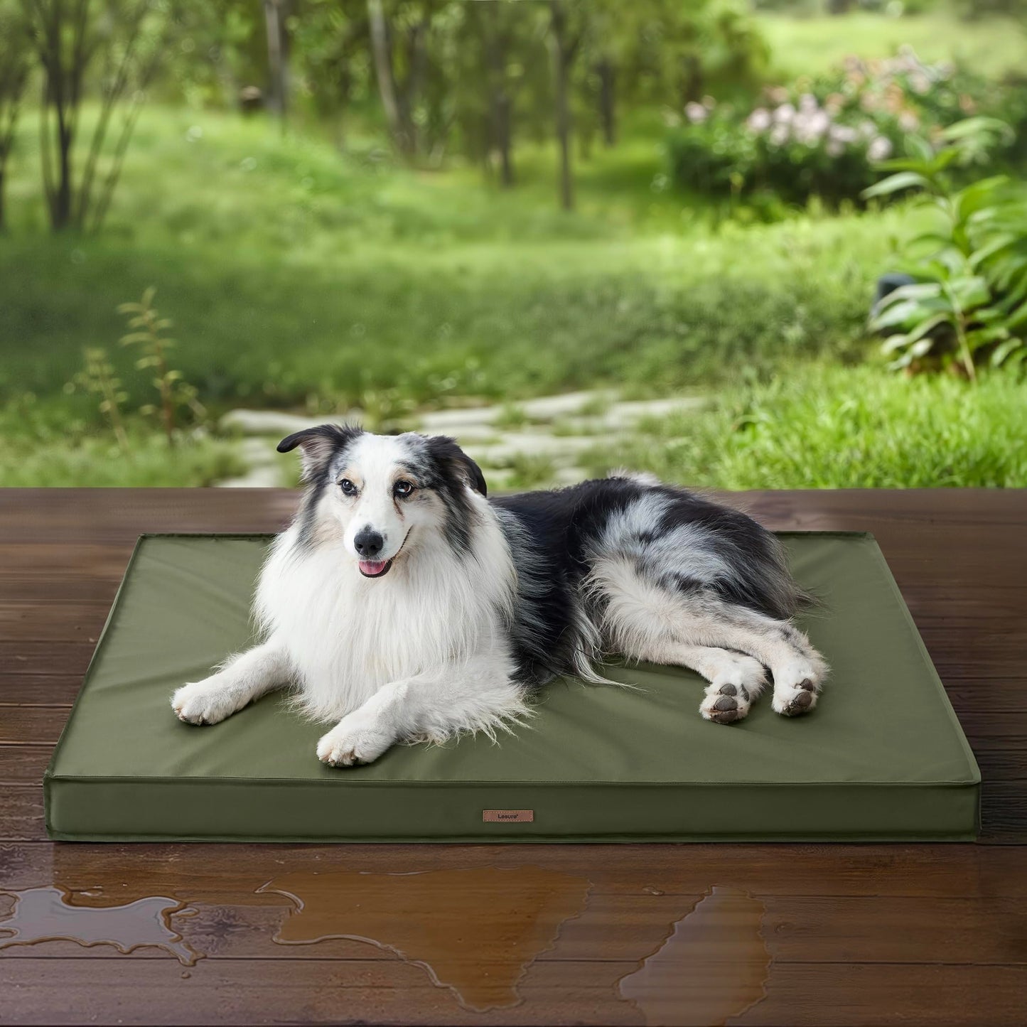 LE SURE Outdoor Waterproof Dog Beds Large Sized Dog, Orthopedic Egg Crate Foam Pet Bed with Oxford Fabric Surface and Removable Washable Cover, Pet Mat 36''x27'', Green
