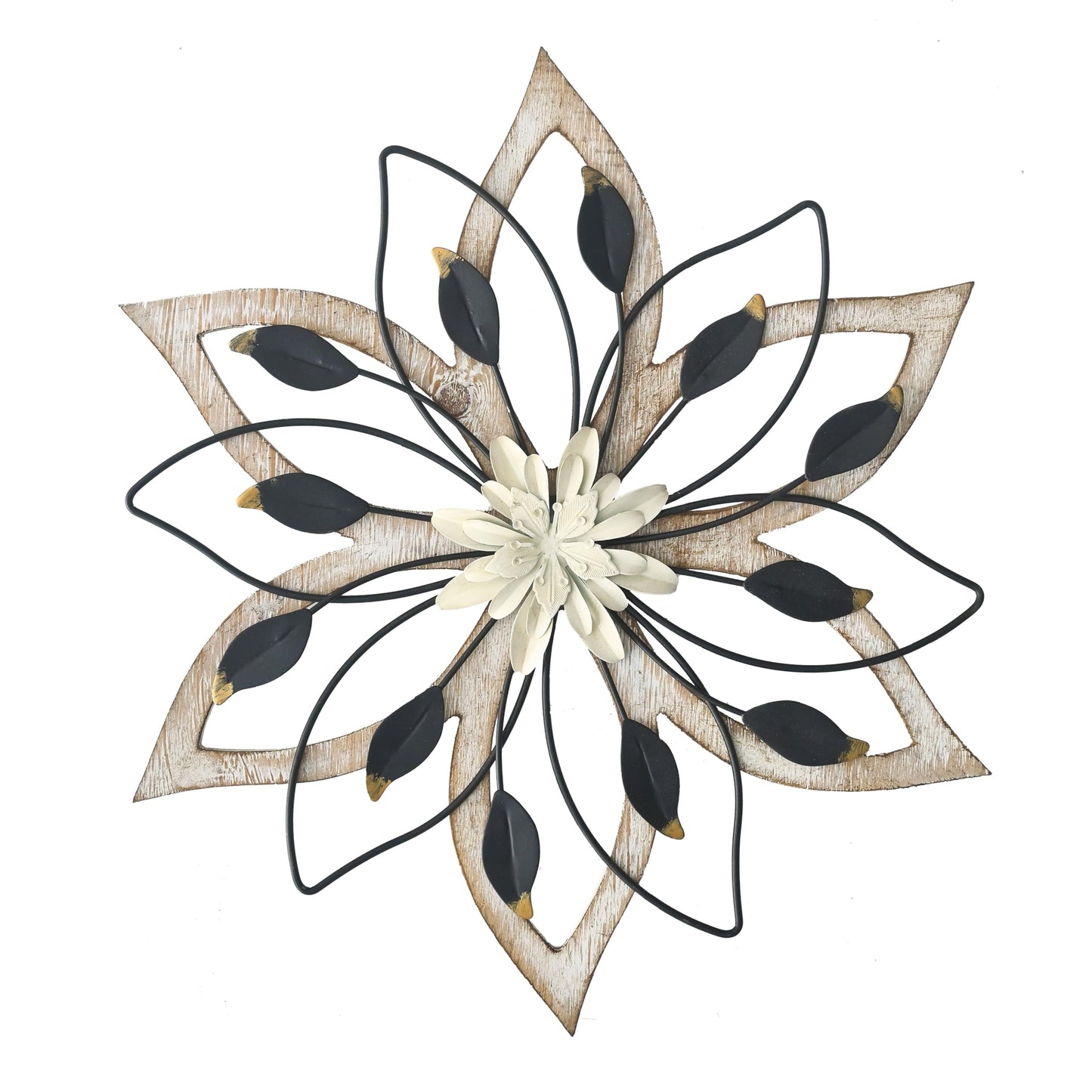 Remenna Whitewash Flowers Wood Wall Decor, Metal Rustic Wall Art Farmhouse Wall Decorations Multiple Floral Hanging Decor for Bathroom Living Room Home Office Garden Kitchen