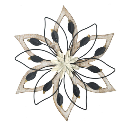 Remenna Whitewash Flowers Wood Wall Decor, Metal Rustic Wall Art Farmhouse Wall Decorations Multiple Floral Hanging Decor for Bathroom Living Room Home Office Garden Kitchen