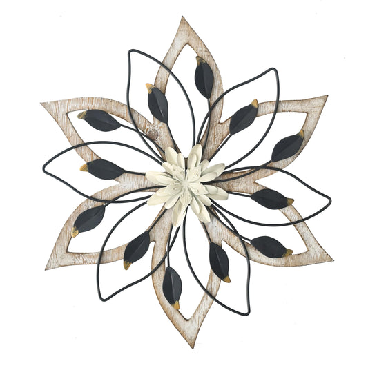 Remenna Whitewash Flowers Wood Wall Decor, Metal Rustic Wall Art Farmhouse Wall Decorations Multiple Floral Hanging Decor for Bathroom Living Room Home Office Garden Kitchen