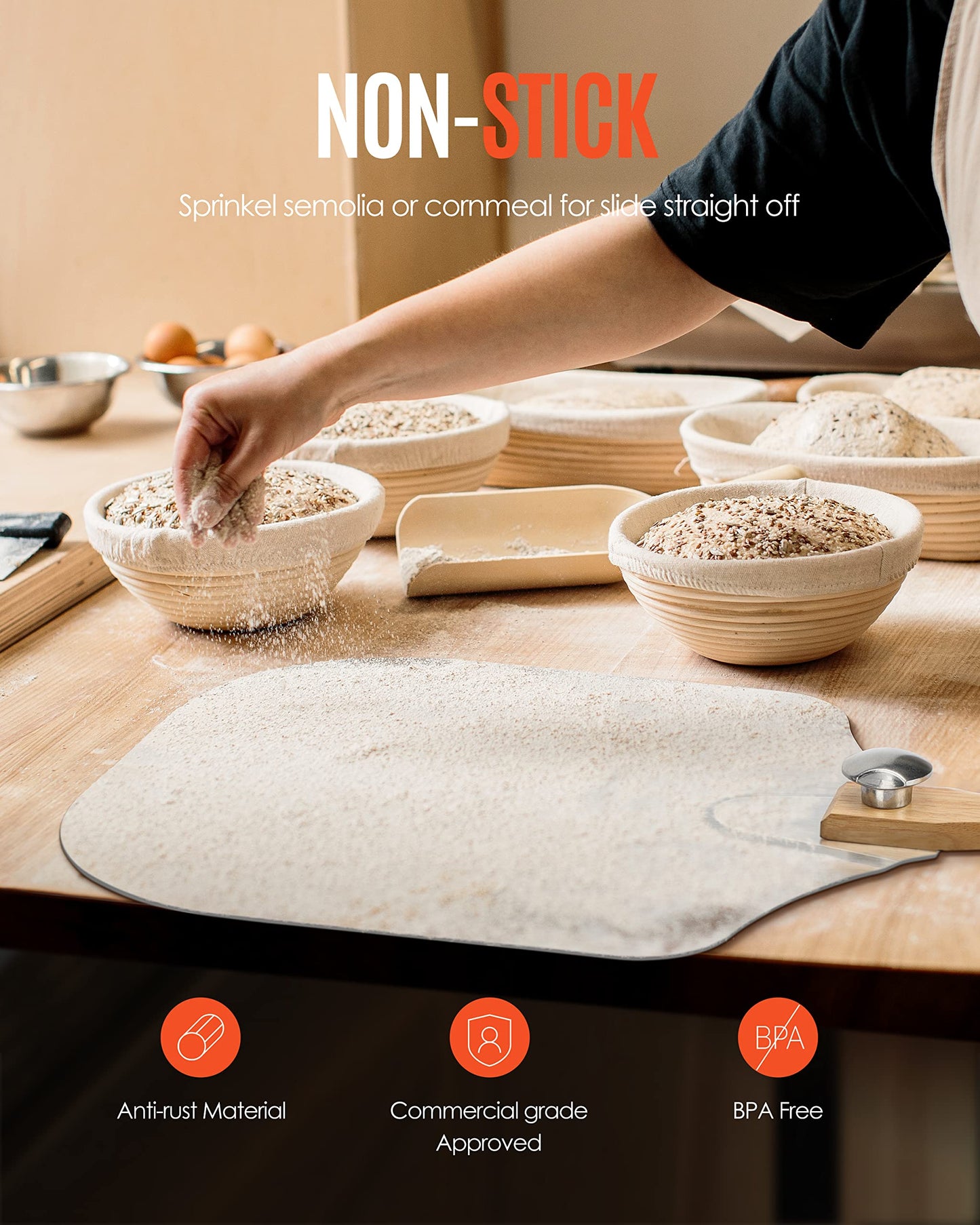 Pizza Peel Aluminum Pizza Spatula, Mooues 12 inch Metal Pizza Paddle(12"x 14")with Rocker Cutter Foldable Wood Handle, [Storage bag included], for Family Pizza Oven Baking Pizza, Dough, Bread & Pastry