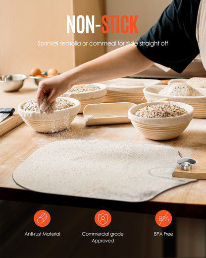 Pizza Peel Aluminum Pizza Spatula, Mooues 12 inch Metal Pizza Paddle(12"x 14")with Rocker Cutter Foldable Wood Handle, [Storage bag included], for Family Pizza Oven Baking Pizza, Dough, Bread & Pastry