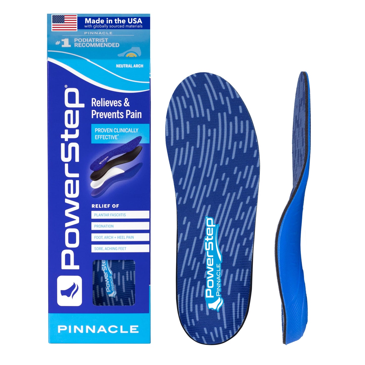 PowerStep Pinnacle Insoles - Orthotics for Plantar Fasciitis Relief – Made in USA Orthotic Insoles for Arch Support with Moderate Pronation - #1 Podiatrist Recommended (M 6-6.5 W 8-8.5)