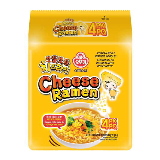OTTOGI Cheese Ramen, Korean Style Instant Noodle, Rich Flavor with Savory Cheese, 3.92oz x 4 Pack