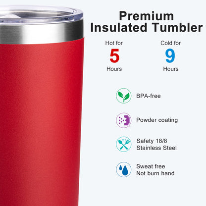 koodee Tumbler with Lids and Straws-12 oz Skinny Tumbler Stainless Steel Double Wall Vacuum Insulated Water Cup Spill Proof, BPA Free (Canyon Red-Sky Blue)