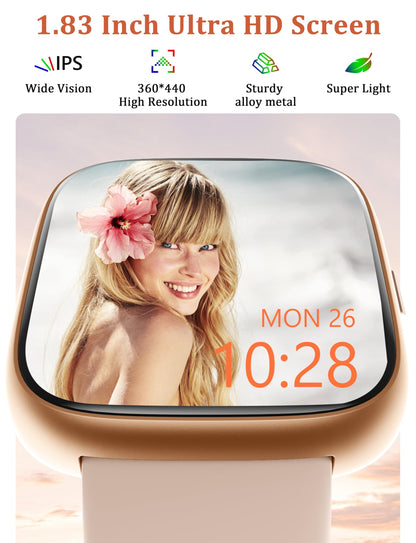 LODIMEKE Smart Watch, Alexa Built-in, Answer/Make Calls 44mm Smartwatch Women Men, 1.83" Sports Watch IP68 Waterproof, Heart Rate SpO2 Sleep Stress Monitor, Step Counter Watch for Android & iOS Phone