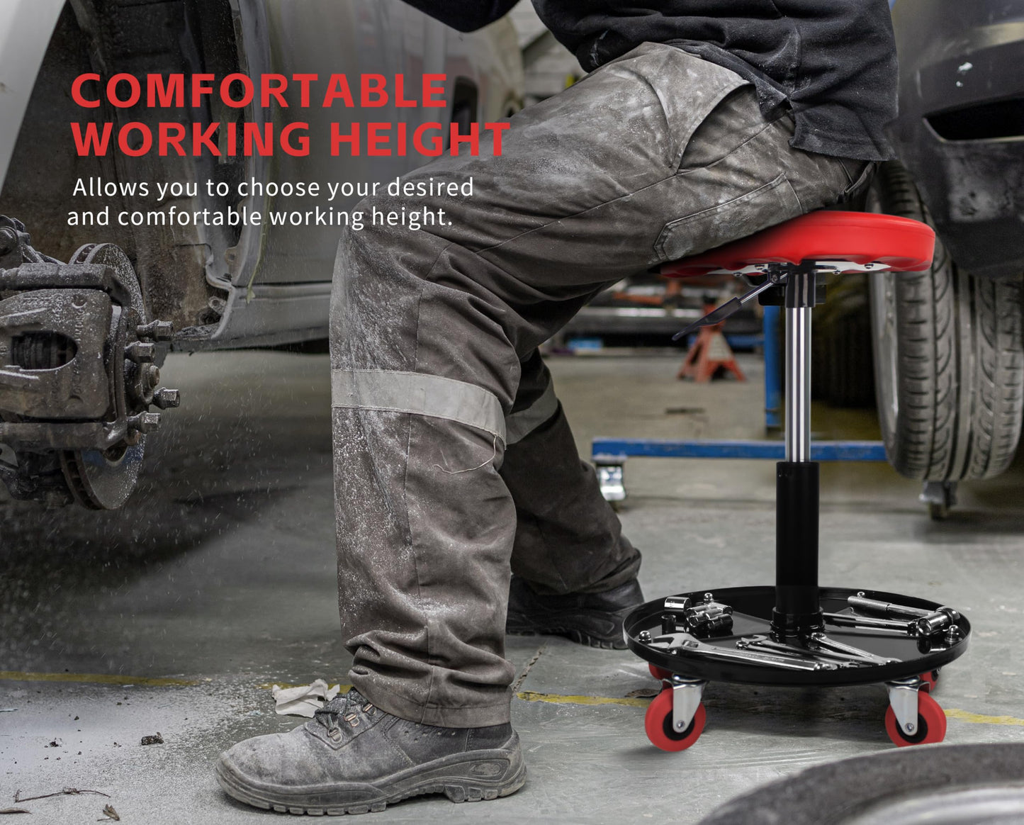 MaxWorks 80771 Pneumatic Roller Seat/Creeper with Adjustable Height - 300 lb Capacity