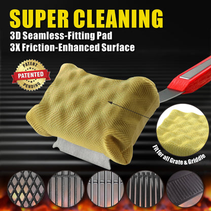 GRILLART Grill Brush Bristle Free. SteamWizards BBQ Replaceable Cleaning Head, Unique Seamless-Fit Scraper Tool for Cast Iron/Stainless-Steel Grates, Safe Barbecue Grill Cleaner-Red