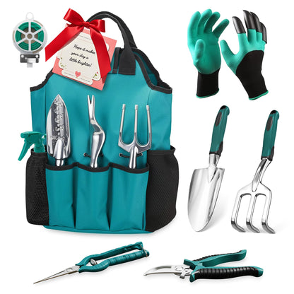 Garden Tool Set, Gardening Gifts for Women, Men, Mom, Dad, 11-Piece Heavy-Duty Aluminum Hand Tools Set with Tote Bag, Ergonomic Handles, Rust-Proof Starter Garden Kits, Gardening Essentials & Supplies