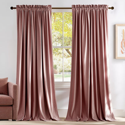 NICETOWN Wild Rose Velvet Curtains, Rod Pocket Velvet Drapes, Media Movie Theater Room Decor for Living Room, Super Soft Luxury Velvet Room Darkening Drapes for Home Decor (1 Pair, W52 x L96 inches)