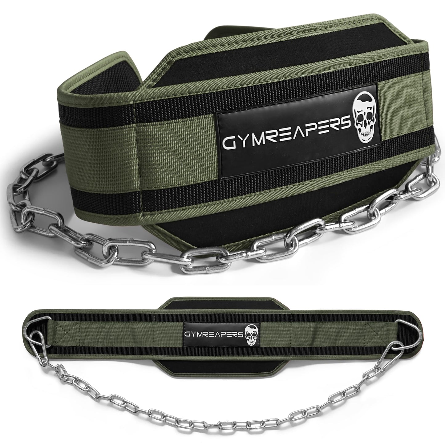 Gymreapers Dip Belt With Chain For Weightlifting, Pull Ups, Dips - Heavy Duty Steel Chain For Added Weight Training (Ranger Green)