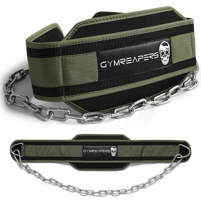 Gymreapers Dip Belt With Chain For Weightlifting, Pull Ups, Dips - Heavy Duty Steel Chain For Added Weight Training (Ranger Green)