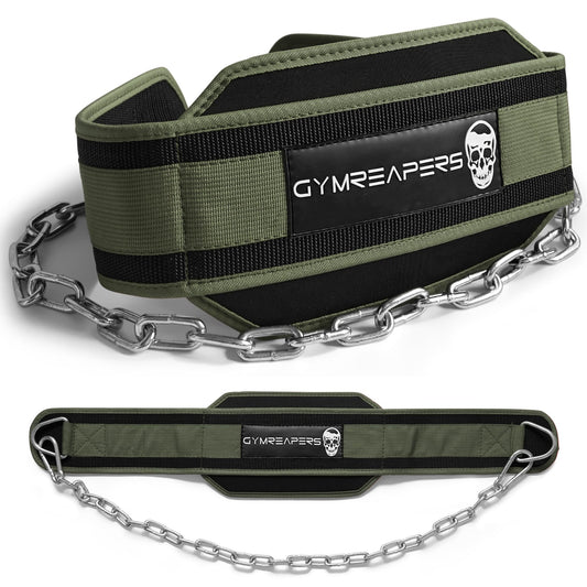 Gymreapers Dip Belt With Chain For Weightlifting, Pull Ups, Dips - Heavy Duty Steel Chain For Added Weight Training (Ranger Green)