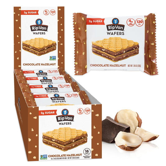 Rip Van Chocolate Hazelnut Wafer Cookies, Keto, Non-GMO, Healthy Snacks, Low Carb & Low Sugar (2g), Low Calorie, Vegan, 16 Count