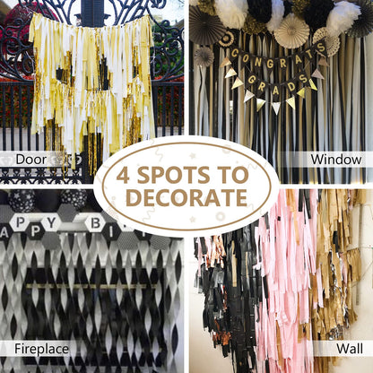 PartyWoo Crepe Paper Streamers 4 Rolls 328ft, Pack of Black and Gold Crepe Paper for Party, Wedding, Birthday, New Year's Eve Decorations (1.8 Inch x 82 Ft/Roll)