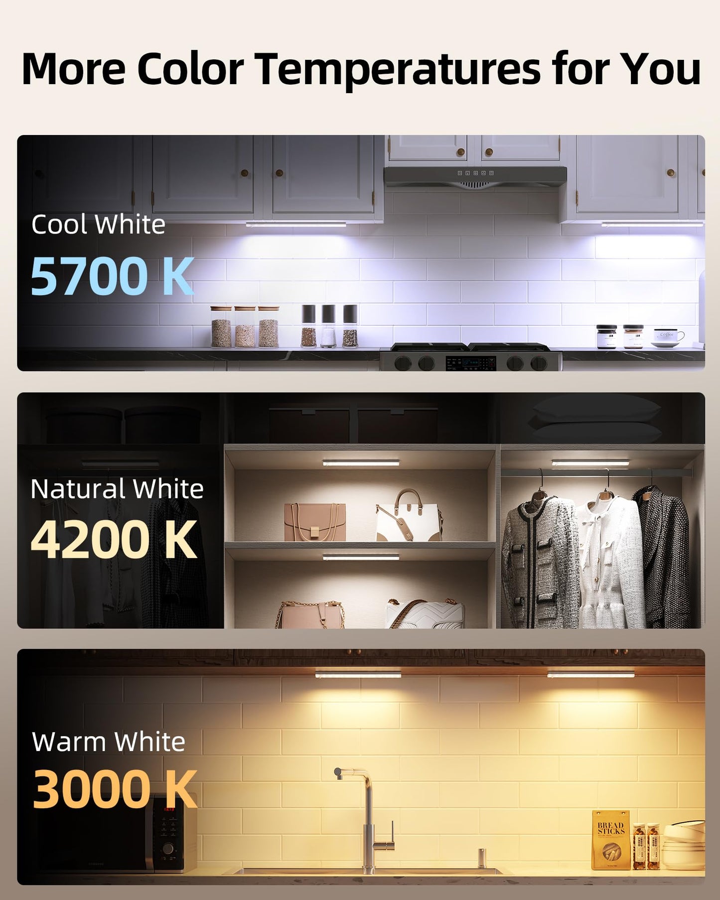 EZVALO 6-Pack Under Cabinet Lighting with Charging Station, 2000mAh Rechargeable Wireless Motion Sensor Lights, 3 Color Temps, Dimmable, Timer, Magnetic, with Remote Control for Kitchen, Closet, Stair