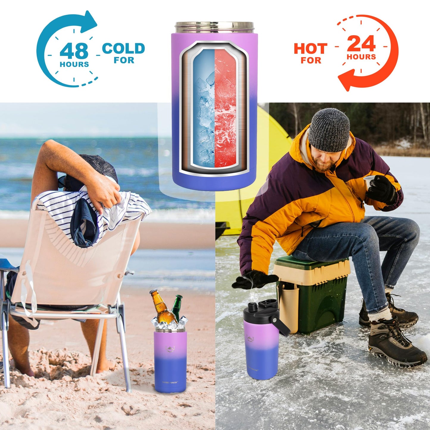 NATURE PIONEOR Insulated Water Bottles with Strap - 64 oz Stainless Steel Vacuum Wide Mouth Bottle with Holder/Carrier/Sleeve - 18/8 Food Grade 64oz Half Gallon Water Jug