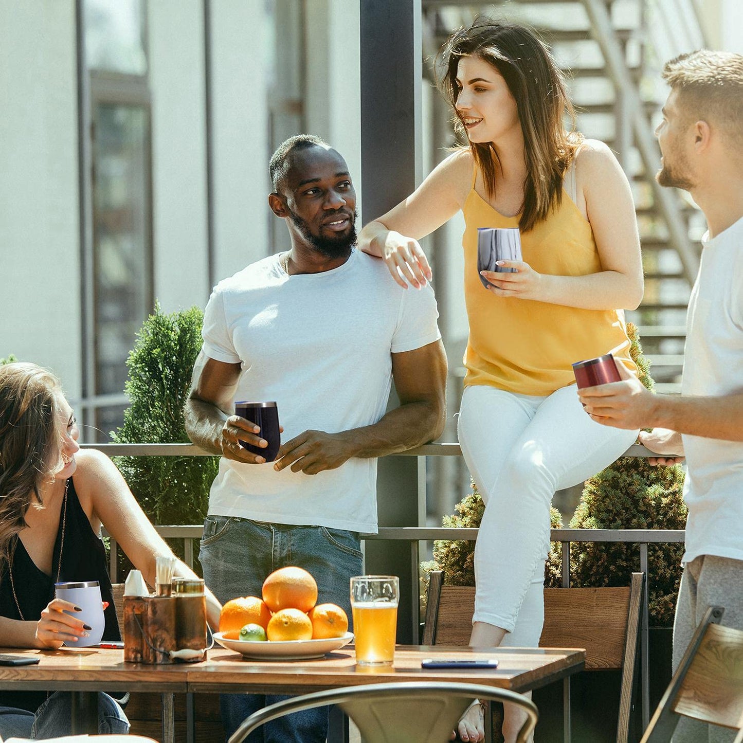 MEWAY 12oz/4 Pack Wine Tumbler Glasses with Lid - Stemless Double Wall Vacuum Stainless Steel Glitter Tumbler - Keeping Cold & Hot Cup for Coffee,for Women(Rainbow Navy,Set of 4)