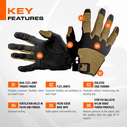 PIG Alpha Full Dexterity Tactical Gloves for Shooting, Touchscreen Compatible, Breathable, 1 Pair, Coyote Brown, Large