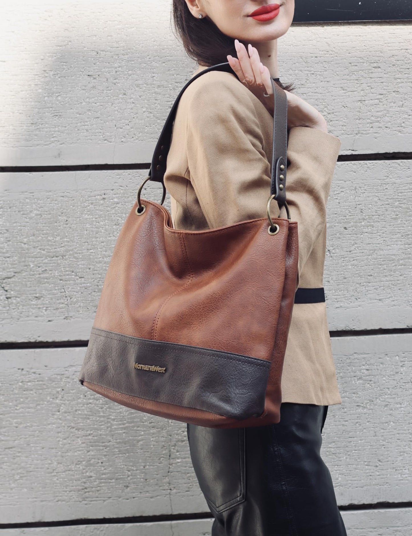 Montana West Purses for Women Hobo Bags Large Leather Handbags Shoulder Satchel Bag for Gift Travel Casual Work MWC-047BR