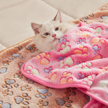 1 Pack 3 Blankets Super Soft Fluffy Premium Fleece Pet Blanket Flannel Throw for Dog Puppy Cat Paw Brown/Pink/White Medium(30x20 inch)